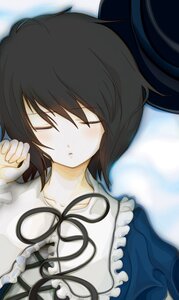 Rating: Safe Score: 0 Tags: 1girl artist_request bangs black_hair blue_dress blush closed_eyes dress face hat_removed image long_sleeves lying parted_lips photoshop_(medium) ribbon rozen_maiden short_hair sleeping sleeveless solo souseiseki upper_body User: admin