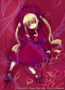 Rating: Safe Score: 0 Tags: 1girl blonde_hair bonnet bow dress drill_hair frills image long_hair long_sleeves looking_at_viewer pink_bow red_dress shinku solo twintails User: admin