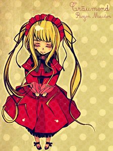 Rating: Safe Score: 0 Tags: 1girl blonde_hair blush bonnet capelet dress full_body halftone halftone_background image long_hair long_sleeves polka_dot polka_dot_background red_dress rose shinku solo tears twintails User: admin