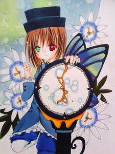 Rating: Safe Score: 0 Tags: 1girl blue_dress brown_hair dress flower frills hat heterochromia holding image long_sleeves looking_at_viewer pantyhose red_eyes short_hair smile solo souseiseki wings User: admin