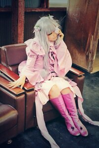 Rating: Safe Score: 0 Tags: 1girl barasuishou boots closed_eyes hair_ornament pink_footwear sitting solo white_hair User: admin