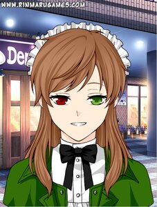 Rating: Safe Score: 0 Tags: bow bowtie brown_hair building green_eyes grin heterochromia image long_hair looking_at_viewer maid maid_headdress red_eyes smile solo suiseiseki User: admin