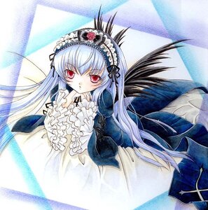 Rating: Safe Score: 0 Tags: 1girl black_ribbon dress flower frills hairband image lolita_hairband long_hair long_sleeves looking_at_viewer marker_(medium) red_eyes ribbon rose silver_hair solo suigintou traditional_media wings User: admin