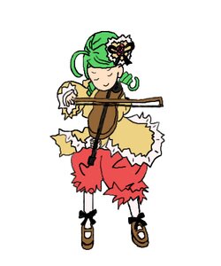 Rating: Safe Score: 0 Tags: 1girl bloomers closed_eyes dress full_body green_hair hair_ornament image instrument kanaria long_sleeves playing_instrument shoes solo standing underwear violin white_background User: admin