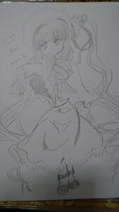 Rating: Safe Score: 0 Tags: 1girl boots dress greyscale hat image long_hair looking_at_viewer monochrome photo shinku sketch solo traditional_media very_long_hair User: admin