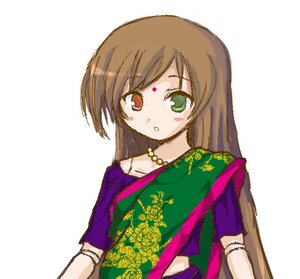 Rating: Safe Score: 0 Tags: 1girl auto_tagged bangs blush brown_hair gloves green_eyes image jewelry long_hair looking_at_viewer necklace red_eyes short_sleeves simple_background solo suiseiseki upper_body white_background User: admin
