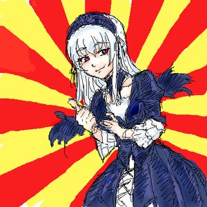 Rating: Safe Score: 0 Tags: 1girl closed_mouth cowboy_shot dress eyebrows_visible_through_hair feathers flag_background frills hairband image juliet_sleeves long_hair long_sleeves looking_at_viewer pink_eyes rising_sun smile solo suigintou sunburst wings User: admin