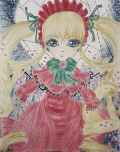 Rating: Safe Score: 0 Tags: 1girl blonde_hair blue_eyes bow bowtie dress flower green_bow image long_hair looking_at_viewer marker_(medium) petals photo red_dress rose rose_petals shinku signature solo traditional_media twintails watercolor_(medium) User: admin