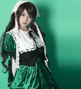 Rating: Safe Score: 0 Tags: 1girl apron bangs brown_hair closed_mouth dress frills green_dress head_scarf lips long_hair long_sleeves looking_at_viewer solo suiseiseki User: admin