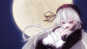 Rating: Safe Score: 3 Tags: 1girl dress flower full_moon hairband image lolita_hairband long_hair long_sleeves looking_at_viewer moon night open_mouth rose silver_hair smile solo suigintou very_long_hair User: admin