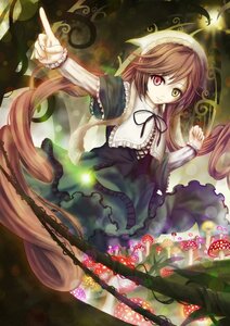 Rating: Safe Score: 0 Tags: 1girl auto_tagged brown_hair dress frills hat heterochromia image long_hair long_sleeves looking_at_viewer red_eyes ribbon smile solo suiseiseki very_long_hair User: admin