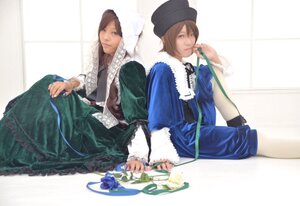 Rating: Safe Score: 0 Tags: back-to-back blue_eyes brown_hair dress flower frills hat long_sleeves multiple_cosplay rose siblings sitting souseiseki suiseiseki tagme twins User: admin