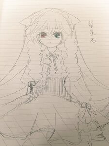 Rating: Safe Score: 0 Tags: 1girl animal_ears blush cat_ears dress heterochromia image long_sleeves monochrome open_mouth sketch solo suiseiseki tears traditional_media User: admin