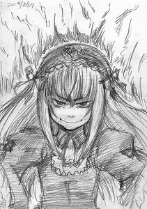 Rating: Safe Score: 0 Tags: 1girl dress evil_smile greyscale grin image long_hair looking_at_viewer monochrome smile solo suigintou User: admin
