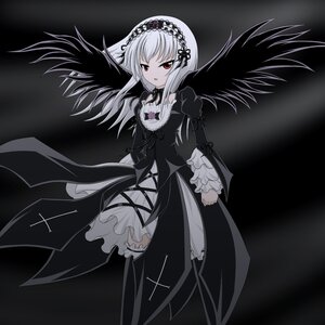 Rating: Safe Score: 0 Tags: 1girl bangs black_background black_dress black_wings cross-laced_clothes dress eyebrows_visible_through_hair frills hairband image juliet_sleeves long_hair long_sleeves looking_at_viewer puffy_sleeves red_eyes ribbon rose silver_hair solo standing suigintou thighhighs wings User: admin