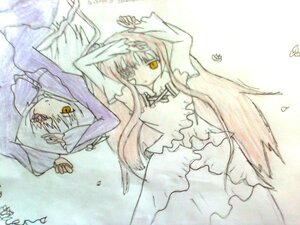 Rating: Safe Score: 0 Tags: 2girls barasuishou bow dress frills gloves image kaname_madoka kirakishou long_hair looking_at_viewer monochrome multiple_girls pair pink_hair signature simple_background traditional_media ultimate_madoka very_long_hair yellow_eyes User: admin