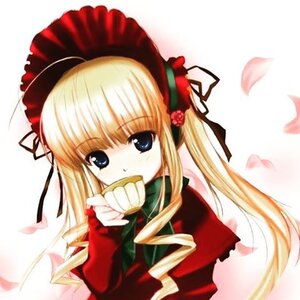 Rating: Safe Score: 0 Tags: 1girl blonde_hair blue_eyes bonnet bow cup dress flower food hat image long_hair long_sleeves looking_at_viewer red_dress shinku simple_background solo twintails upper_body User: admin