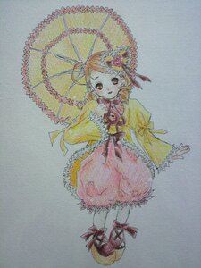 Rating: Safe Score: 0 Tags: 1girl blonde_hair dress drill_hair frills full_body holding_umbrella image kanaria long_sleeves parasol simple_background solo traditional_media twin_drills umbrella watercolor_(medium) wide_sleeves User: admin