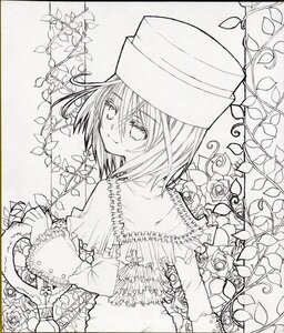 Rating: Safe Score: 0 Tags: 1girl auto_tagged capelet flower greyscale hat image long_sleeves looking_at_viewer looking_back monochrome rose short_hair smile solo souseiseki thorns traditional_media vines yumeki_kokoro User: admin