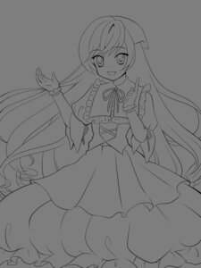 Rating: Safe Score: 0 Tags: 1girl bangs cowboy_shot dress eyebrows_visible_through_hair frills greyscale image lineart long_hair looking_at_viewer monochrome open_mouth puffy_sleeves ribbon smile solo suiseiseki very_long_hair User: admin