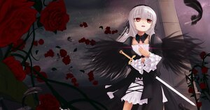 Rating: Safe Score: 0 Tags: 1girl blood choker cross dress feathers flower gothic_lolita heterochromia image lolita_fashion long_hair lying on_back open_mouth red_eyes red_flower red_rose rose rose_petals solo suigintou thorns wings User: admin