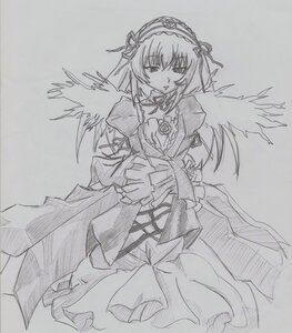 Rating: Safe Score: 0 Tags: 1girl auto_tagged black_wings dress frills greyscale hairband image long_hair long_sleeves looking_at_viewer monochrome rose simple_background solo standing suigintou traditional_media white_background wings User: admin