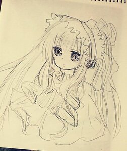 Rating: Safe Score: 0 Tags: 1girl bangs closed_mouth dress eyebrows_visible_through_hair image long_hair long_sleeves looking_at_viewer monochrome shinku sketch solo traditional_media User: admin