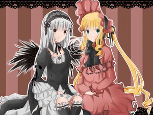 Rating: Safe Score: 0 Tags: 2girls blonde_hair blue_eyes bonnet bow dress frills hairband image lolita_fashion long_hair long_sleeves looking_at_viewer multiple_girls pair rose shinku silver_hair sitting suigintou thighhighs very_long_hair wings User: admin