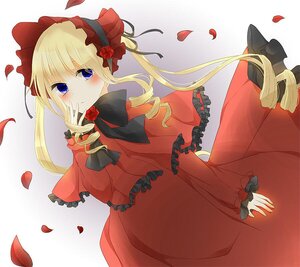 Rating: Safe Score: 0 Tags: 1girl blonde_hair blue_eyes blush bonnet bow bowtie capelet dress drill_hair flower image long_hair long_sleeves looking_at_viewer petals red_capelet red_dress red_flower red_rose rose rose_petals shinku solo twintails User: admin