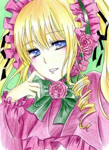 Rating: Safe Score: 0 Tags: 1girl blonde_hair blue_eyes bow drill_hair flower image long_hair long_sleeves looking_at_viewer marker_(medium) pink_flower pink_rose purple_rose red_flower rose shinku smile solo traditional_media twin_drills User: admin