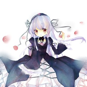 Rating: Safe Score: 0 Tags: 1girl black_dress black_ribbon dress flower frills hair_ribbon hairband image long_hair long_sleeves looking_at_viewer petals red_eyes ribbon rose rose_petals silver_hair solo suigintou white_background User: admin