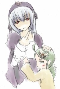 Rating: Safe Score: 0 Tags: 2girls dress green_hair image index_finger_raised kanaria long_sleeves multiple_girls pair red_eyes simple_background suigintou upper_body white_background wings User: admin