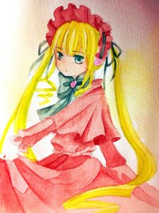 Rating: Safe Score: 0 Tags: 1girl blonde_hair blue_eyes bonnet bow bowtie capelet dress frills image long_hair long_sleeves looking_at_viewer marker_(medium) red_dress shinku solo traditional_media twintails very_long_hair User: admin