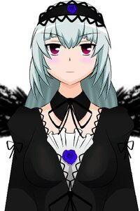 Rating: Safe Score: 0 Tags: 1girl black_dress blue_flower blue_rose blurry blush dress flower frills gothic_lolita hairband image juliet_sleeves lolita_fashion lolita_hairband long_hair long_sleeves looking_at_viewer pink_eyes red_eyes rose silver_hair simple_background solo suigintou upper_body white_background User: admin
