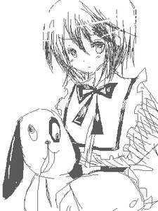 Rating: Safe Score: 0 Tags: 1girl frills greyscale image looking_at_viewer monochrome neck_ribbon ribbon short_hair smile solo souseiseki white_background User: admin