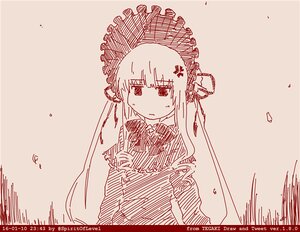 Rating: Safe Score: 0 Tags: 1girl bangs bow bowtie closed_mouth hair_ornament image long_hair long_sleeves monochrome shinku solo upper_body User: admin