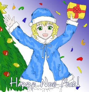 Rating: Safe Score: 0 Tags: 1girl blonde_hair box christmas confetti gift gift_box green_eyes hat hinaichigo holding_gift image long_sleeves open_mouth solo User: admin