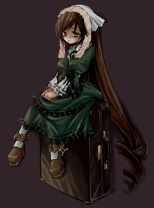 Rating: Safe Score: 0 Tags: 1girl boots brown_hair dress drill_hair frills full_body green_dress green_eyes heterochromia image long_hair long_sleeves red_eyes simple_background sitting solo suiseiseki twin_drills twintails very_long_hair User: admin