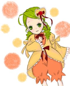 Rating: Safe Score: 0 Tags: 1girl auto_tagged bow dress drill_hair flower frills green_eyes green_hair hair_ornament image kanaria long_sleeves looking_at_viewer orange_dress solo standing twin_drills wide_sleeves User: admin