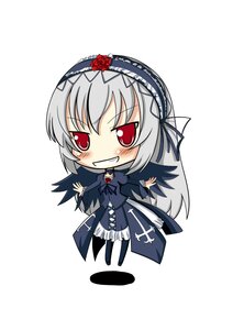 Rating: Safe Score: 0 Tags: 1girl black_wings blush chibi dress flower frills full_body grin hairband image long_hair long_sleeves red_eyes rose silver_hair smile solo suigintou wings User: admin