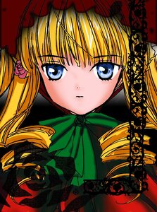 Rating: Safe Score: 0 Tags: 1girl bangs blonde_hair blue_eyes bonnet bow bowtie dress drill_hair flower green_bow hat image long_hair looking_at_viewer ribbon rose shinku simple_background solo twintails User: admin