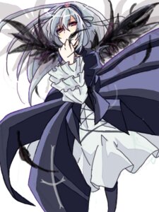 Rating: Safe Score: 0 Tags: 1girl black_wings dress flower frilled_sleeves frills hairband image long_hair long_sleeves looking_at_viewer red_eyes rose silver_hair solo suigintou wings User: admin