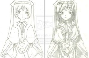 Rating: Safe Score: 0 Tags: bangs blush closed_mouth dress eyebrows_visible_through_hair habit image long_hair long_sleeves looking_at_viewer monochrome nun otoko_no_ko ribbon sad siblings simple_background sisters solo standing suiseiseki twins v_arms veil very_long_hair white_background User: admin