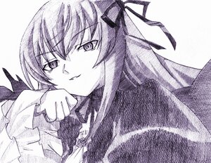 Rating: Safe Score: 0 Tags: 1girl bad_id bad_pixiv_id cape charcoal_(medium) evil_grin evil_smile eyebrows_visible_through_hair face gothic_lolita grin hair_between_eyes hair_ribbon image lolita_fashion long_hair long_sleeves looking_at_viewer monochrome purple_theme ribbon rozen_maiden ryuuryou simple_background smile solo suigintou traditional_media upper_body white_background User: admin