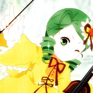 Rating: Safe Score: 0 Tags: 1girl drill_hair flower green_eyes green_hair hair_flower hair_ornament image kanaria one_eye_closed ribbon solo twin_drills violin User: admin