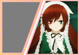 Rating: Safe Score: 0 Tags: 1girl brown_hair camera dress frills green_dress green_eyes heterochromia image long_hair long_sleeves pout red_eyes ribbon simple_background solo suiseiseki User: admin