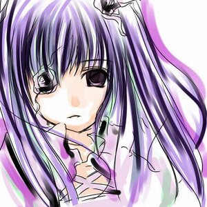 Rating: Safe Score: 0 Tags: 1girl cleavage collarbone hair_ornament image kirakishou long_hair looking_at_viewer purple_hair simple_background solo upper_body white_background User: admin