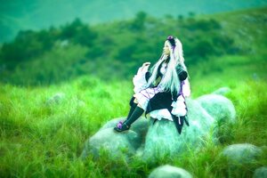 Rating: Safe Score: 0 Tags: 1girl black_legwear dress frills grass hair_ornament hat long_hair outdoors skirt solo standing suigintou thighhighs very_long_hair User: admin