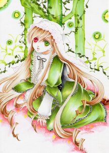 Rating: Safe Score: 0 Tags: 1girl blonde_hair dress frills green_dress green_eyes heterochromia image long_hair long_sleeves looking_at_viewer red_eyes solo suiseiseki traditional_media very_long_hair watercolor_(medium) User: admin