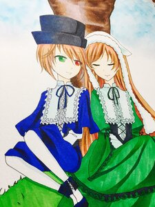 Rating: Safe Score: 0 Tags: 2girls blue_dress brown_hair dress frills green_dress green_eyes hat head_scarf heterochromia image long_hair long_sleeves looking_at_viewer multiple_girls neck_ribbon pair pantyhose red_eyes ribbon short_hair siblings sisters sitting smile souseiseki suiseiseki twins User: admin